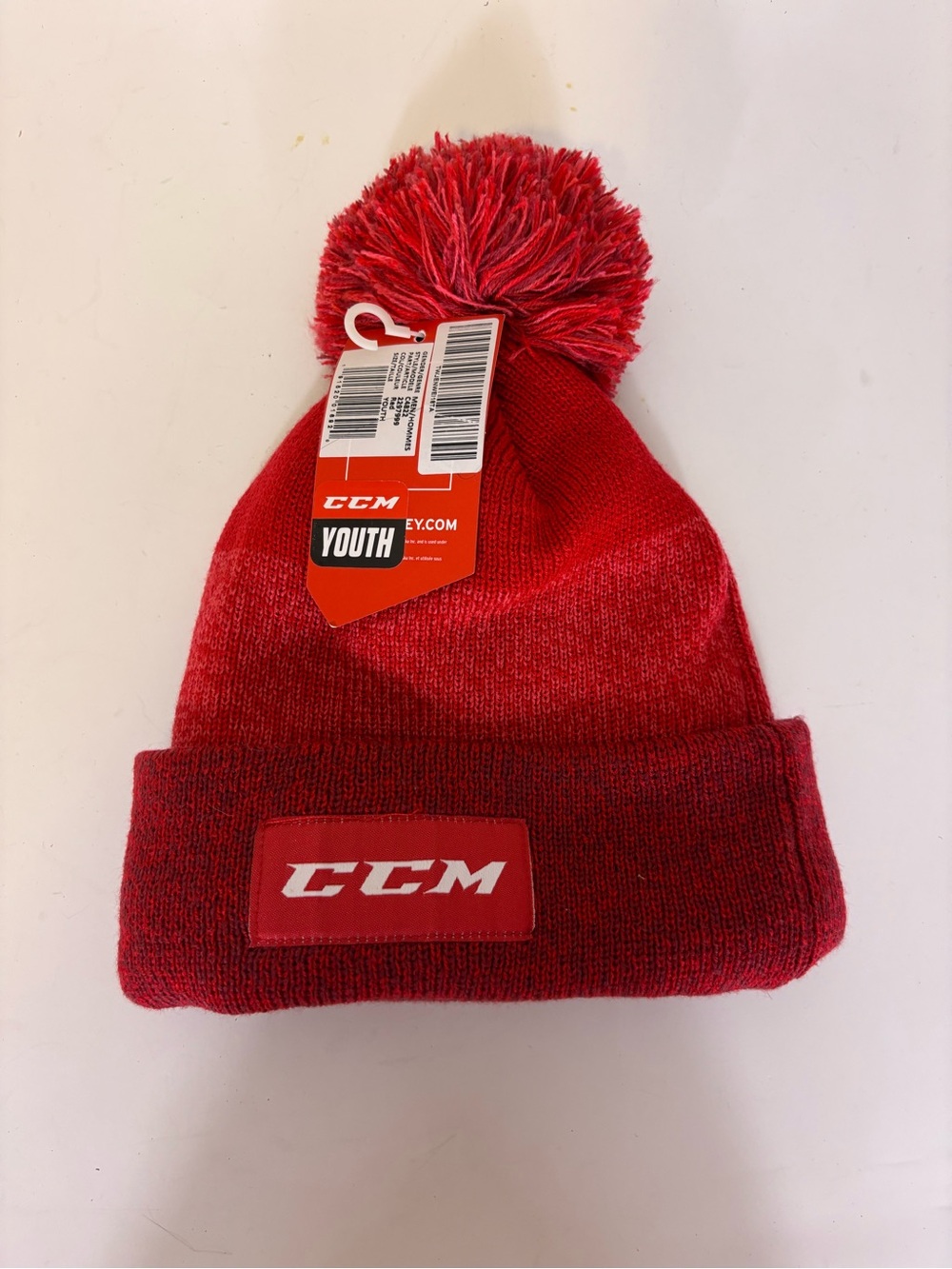 New CCM Youth Red Gradient Youth Pom Winter Beanie Hat